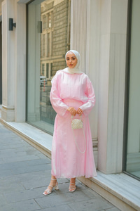 Kendinden Desenli İkili Takım Pembe