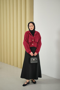 Kendinden Desenli Kapüşonlu Hırka Bordo