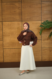 Kendinden Desenli Kapüşonlu Hırka Kahverengi