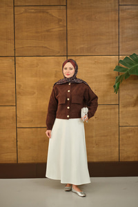 Kendinden Desenli Kapüşonlu Hırka Kahverengi