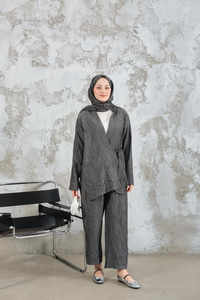 Kendinden Desenli Kimono Takım Antrasit