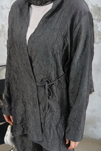 Kendinden Desenli Kimono Takım Antrasit