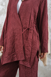 Kendinden Desenli Kimono Takım Bordo