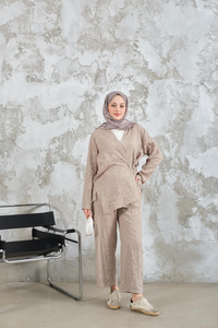 Kendinden Desenli Kimono Takım Taş