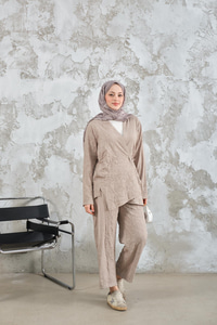 Kendinden Desenli Kimono Takım Taş