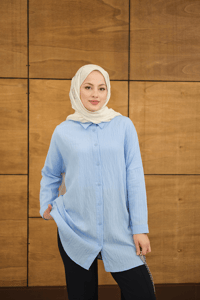 Kendinden Desenli Mila Gömlek Mavi