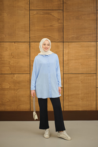 Kendinden Desenli Mila Gömlek Mavi