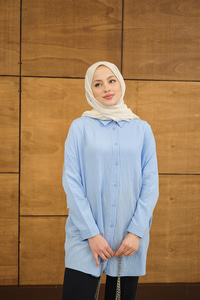 Kendinden Desenli Mila Gömlek Mavi