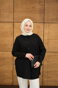 Kendinden Desenli Mila Gömlek Siyah