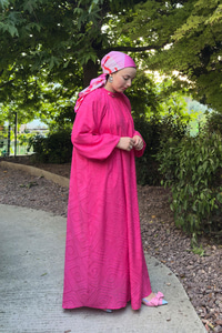 Kendinden Desenli Oversize Elbise Fuşya