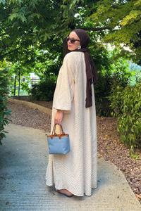 Kendinden Desenli Oversize Elbise Krem