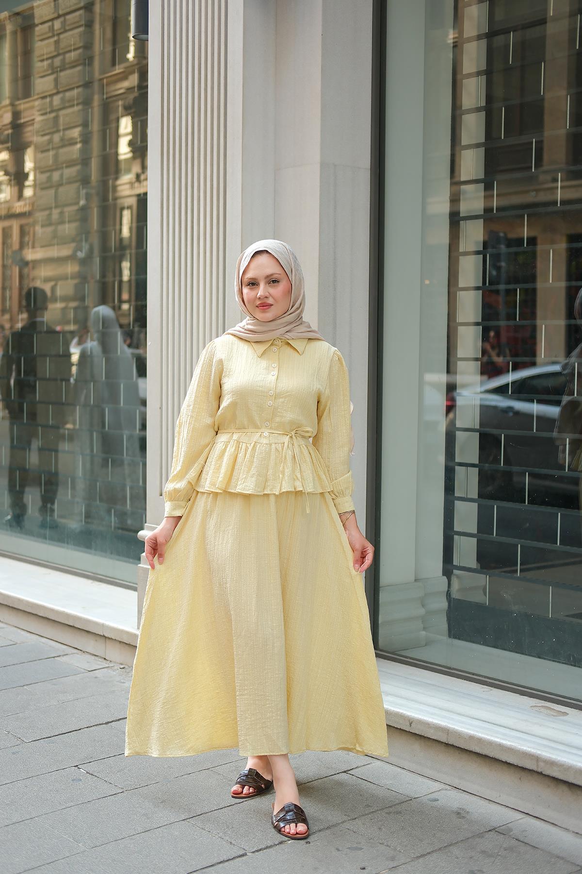 Kendinden Desenli Takım Sarı