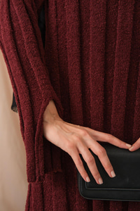 Kendinden Desenli Triko Elbise Bordo