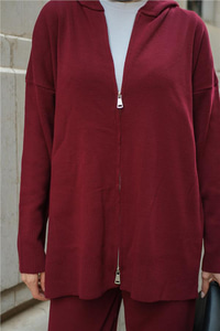 Kendinden Desenli Triko Takım Bordo