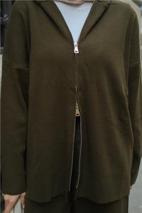 Kendinden Desenli Triko Takım Haki Yeşil