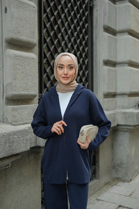 Kendinden Desenli Triko Takım Lacivert