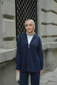 Kendinden Desenli Triko Takım Lacivert