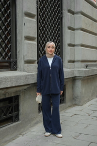 Kendinden Desenli Triko Takım Lacivert