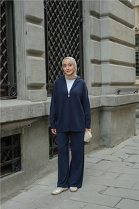 Kendinden Desenli Triko Takım Lacivert