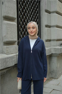 Kendinden Desenli Triko Takım Lacivert