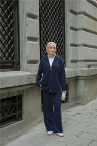 Kendinden Desenli Triko Takım Lacivert