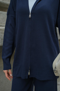 Kendinden Desenli Triko Takım Lacivert