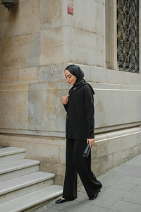 Kendinden Desenli Triko Takım Siyah