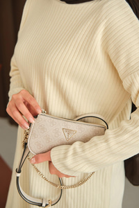 Kendinden Desenli Triko Tunik Krem