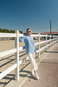 Kendinden Desenli Tunik Bebe Mavi