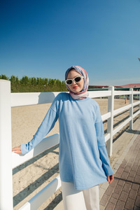 Kendinden Desenli Tunik Bebe Mavi