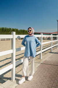 Kendinden Desenli Tunik Bebe Mavi