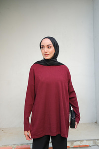 Kendinden Desenli Tunik Bordo