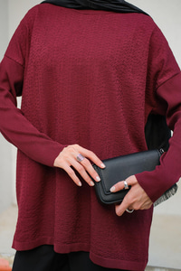 Kendinden Desenli Tunik Bordo