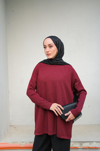 Kendinden Desenli Tunik Bordo