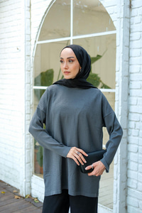 Kendinden Desenli Tunik Füme