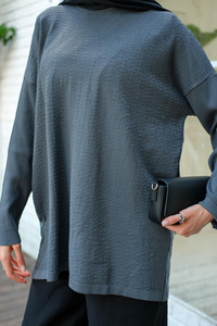 Kendinden Desenli Tunik Füme