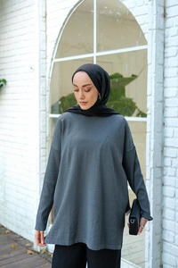 Kendinden Desenli Tunik Füme