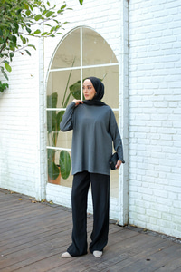 Kendinden Desenli Tunik Füme