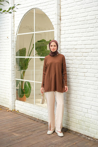 Kendinden Desenli Tunik Kahverengi