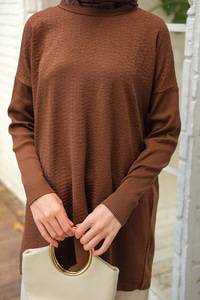 Kendinden Desenli Tunik Kahverengi