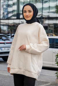 Uygun Fiyatlı KENDINDEN DESENLI TUNIK KREM | Loccomoda.com 