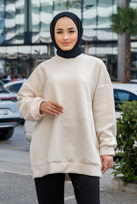 Uygun Fiyatlı KENDINDEN DESENLI TUNIK KREM | Loccomoda.com 