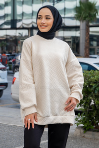 Uygun Fiyatlı KENDINDEN DESENLI TUNIK KREM | Loccomoda.com 