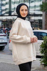 Uygun Fiyatlı KENDINDEN DESENLI TUNIK KREM | Loccomoda.com 