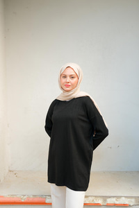 Kendinden Desenli Tunik Siyah