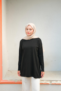 Kendinden Desenli Tunik Siyah