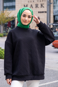 Uygun Fiyatlı KENDINDEN DESENLI TUNIK SIYAH | Loccomoda.com 