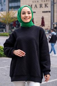 Uygun Fiyatlı KENDINDEN DESENLI TUNIK SIYAH | Loccomoda.com 