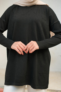 Kendinden Desenli Tunik Siyah