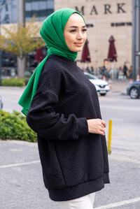 Uygun Fiyatlı KENDINDEN DESENLI TUNIK SIYAH | Loccomoda.com 